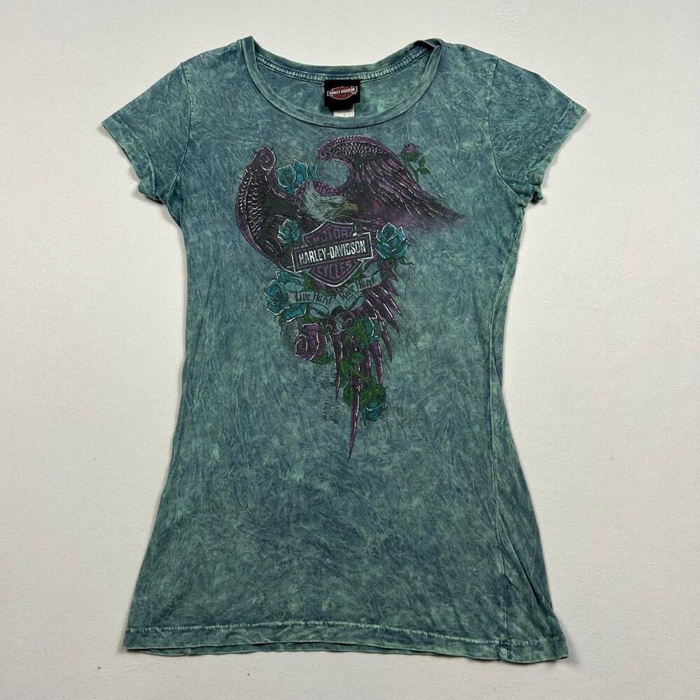 Y2K Harley Davidson Green Acid Wash Tee